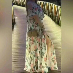 Lulu’s 2 Piece Floral Fairy Ethereal Maxi skirt off the shoulder top Large L